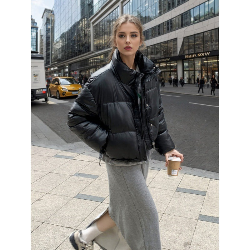 Women’s Leather Cotton-Padded Jacket