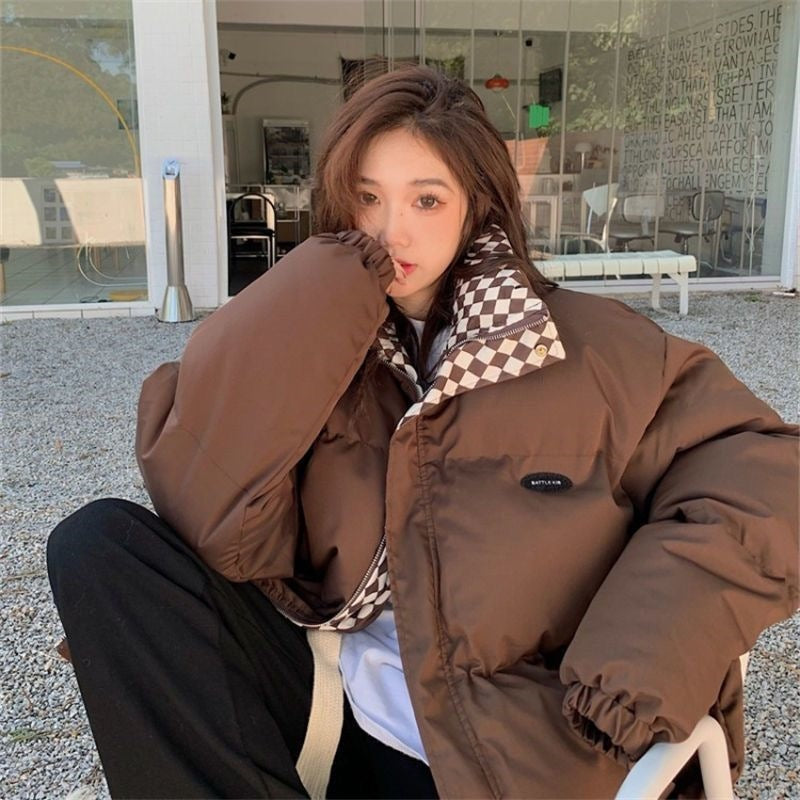 Women’s Chessboard Cotton-Padded Coat.