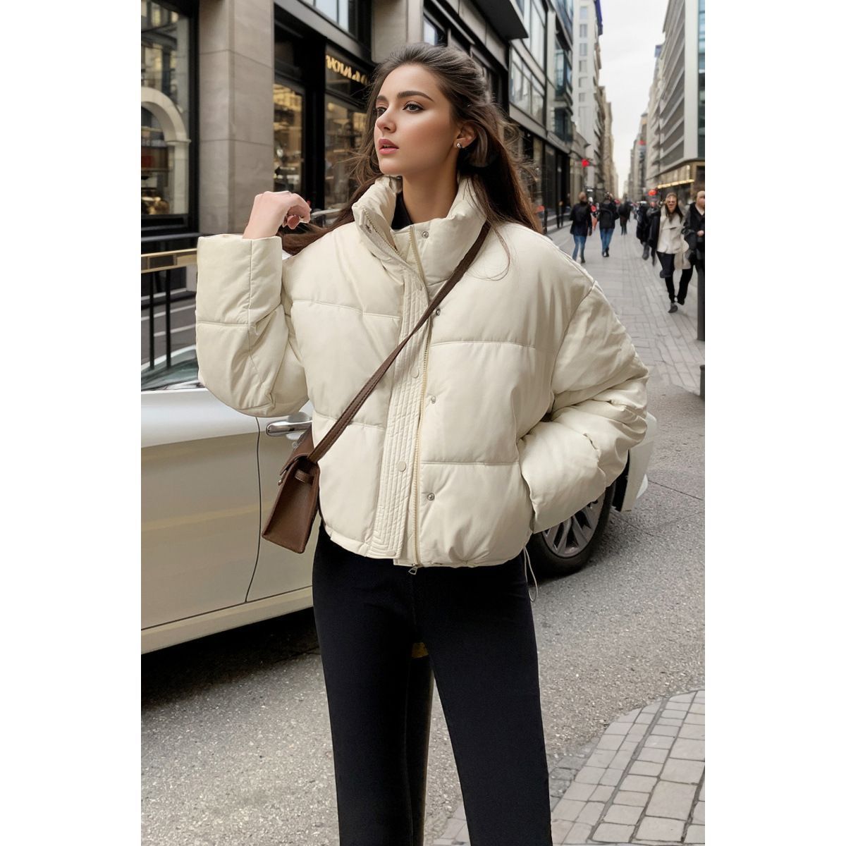 Women’s Leather Cotton-Padded Jacket